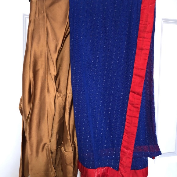 4 pcs Blue/Gold Shalwar kameez Pakistani/Indian - Picture 4 of 7